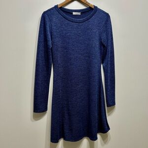 Jella C. Flowy A Line Long Sleeve Soft Stretchy Knee Length Dress Blue